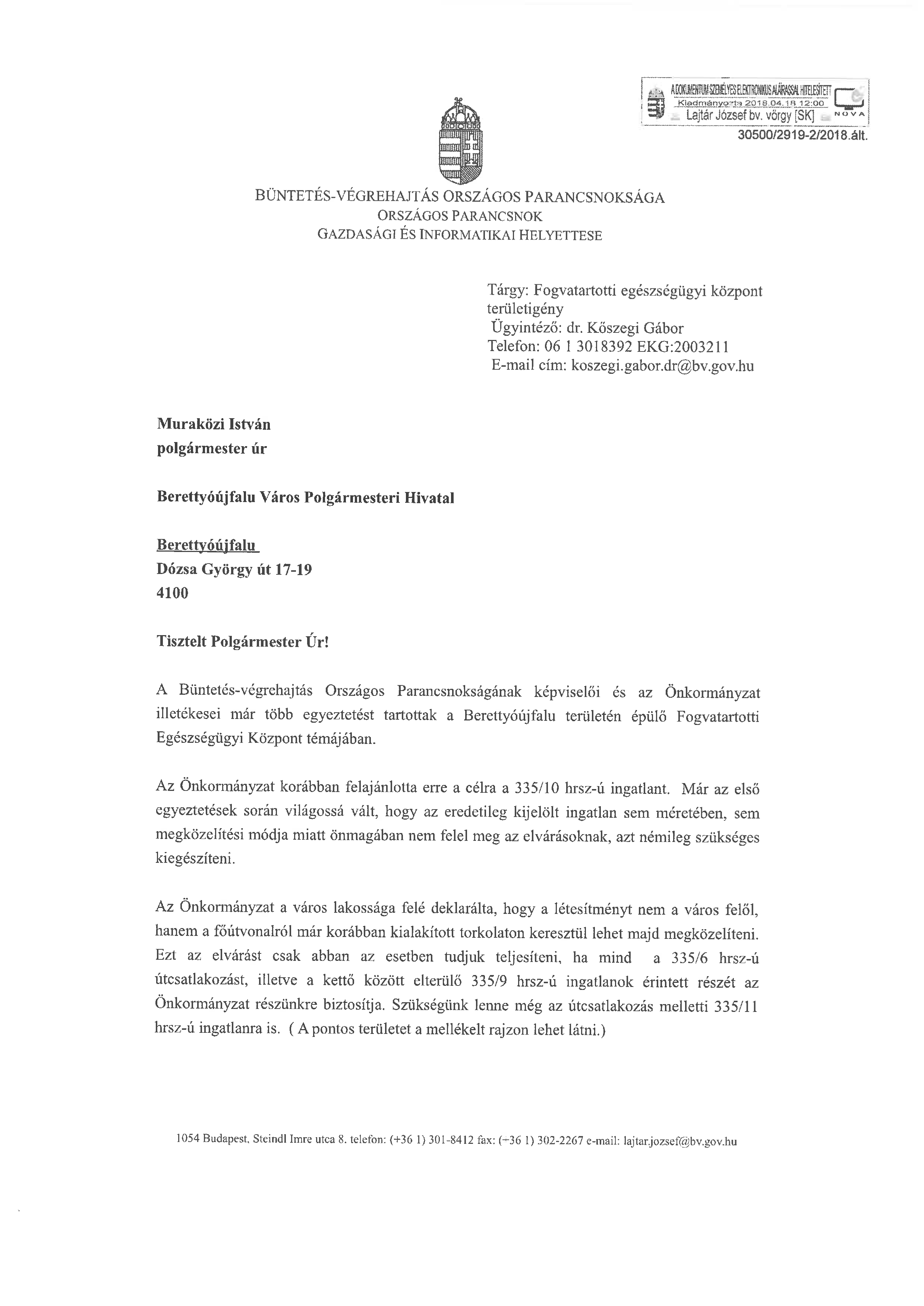 Önkormányzattól ingatlanrészeket kérő levél