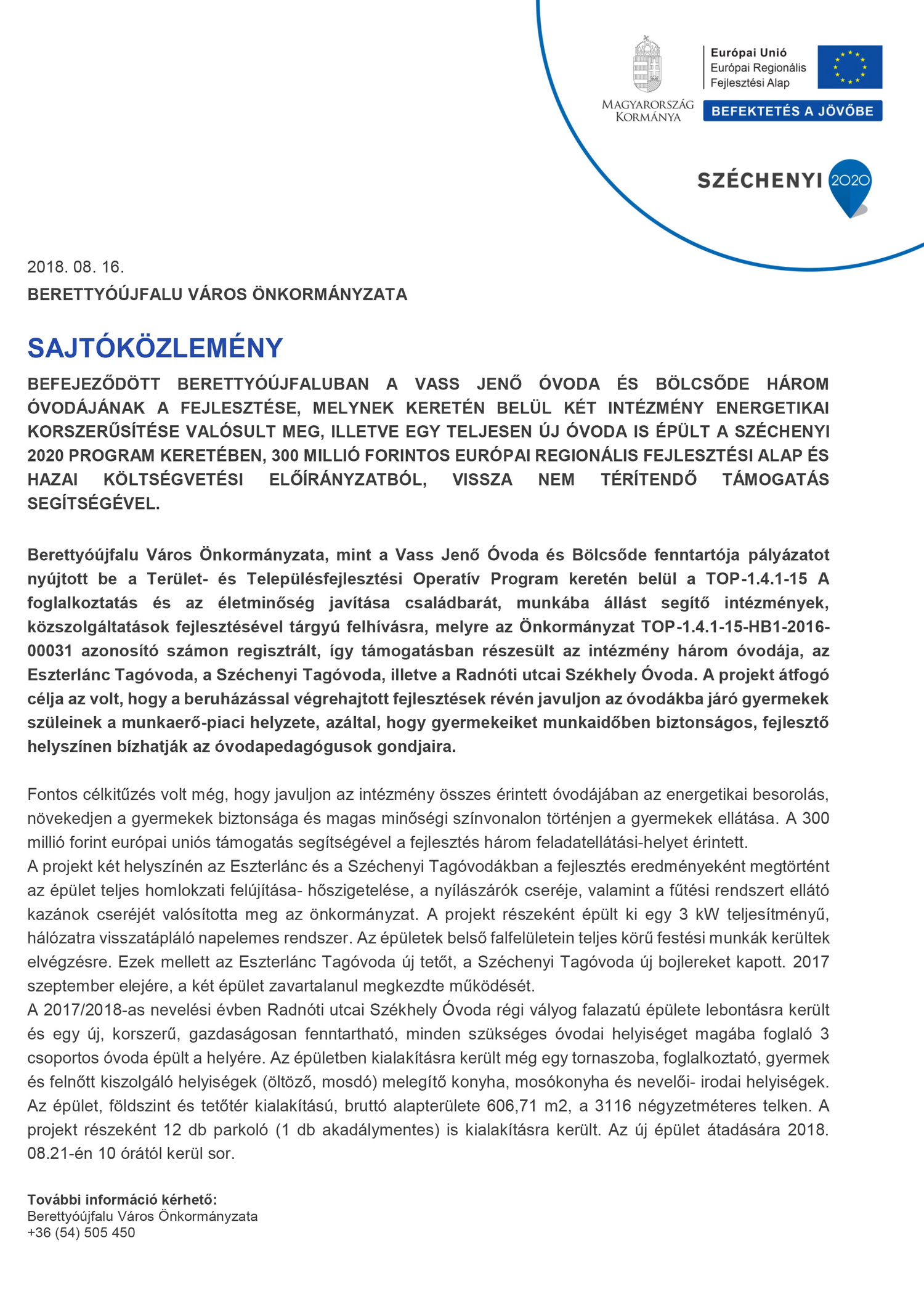 sajtóközlemény Bujfalu óvoda avató 2018.