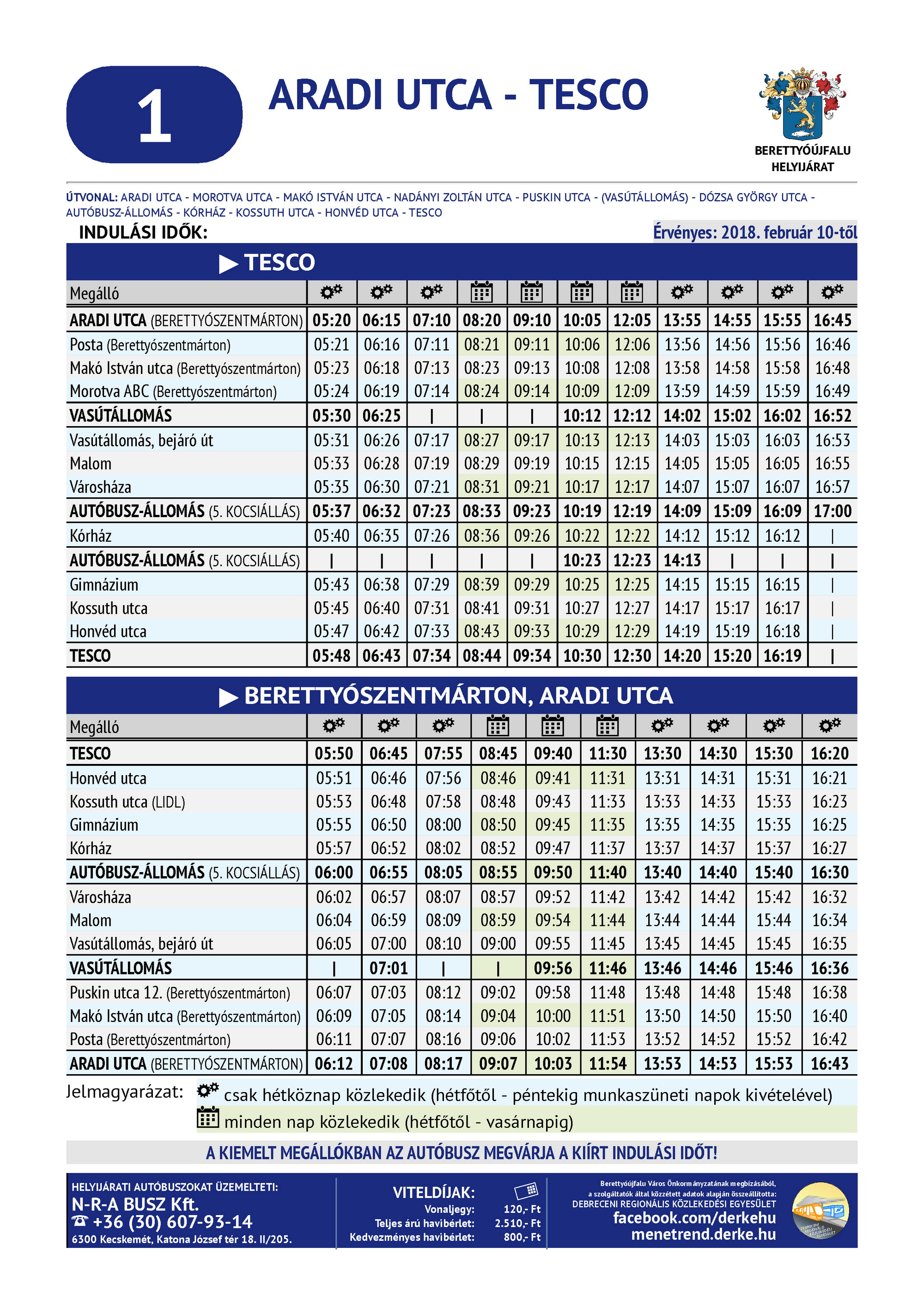 Menetrend mindkét írány 2018.02.10.