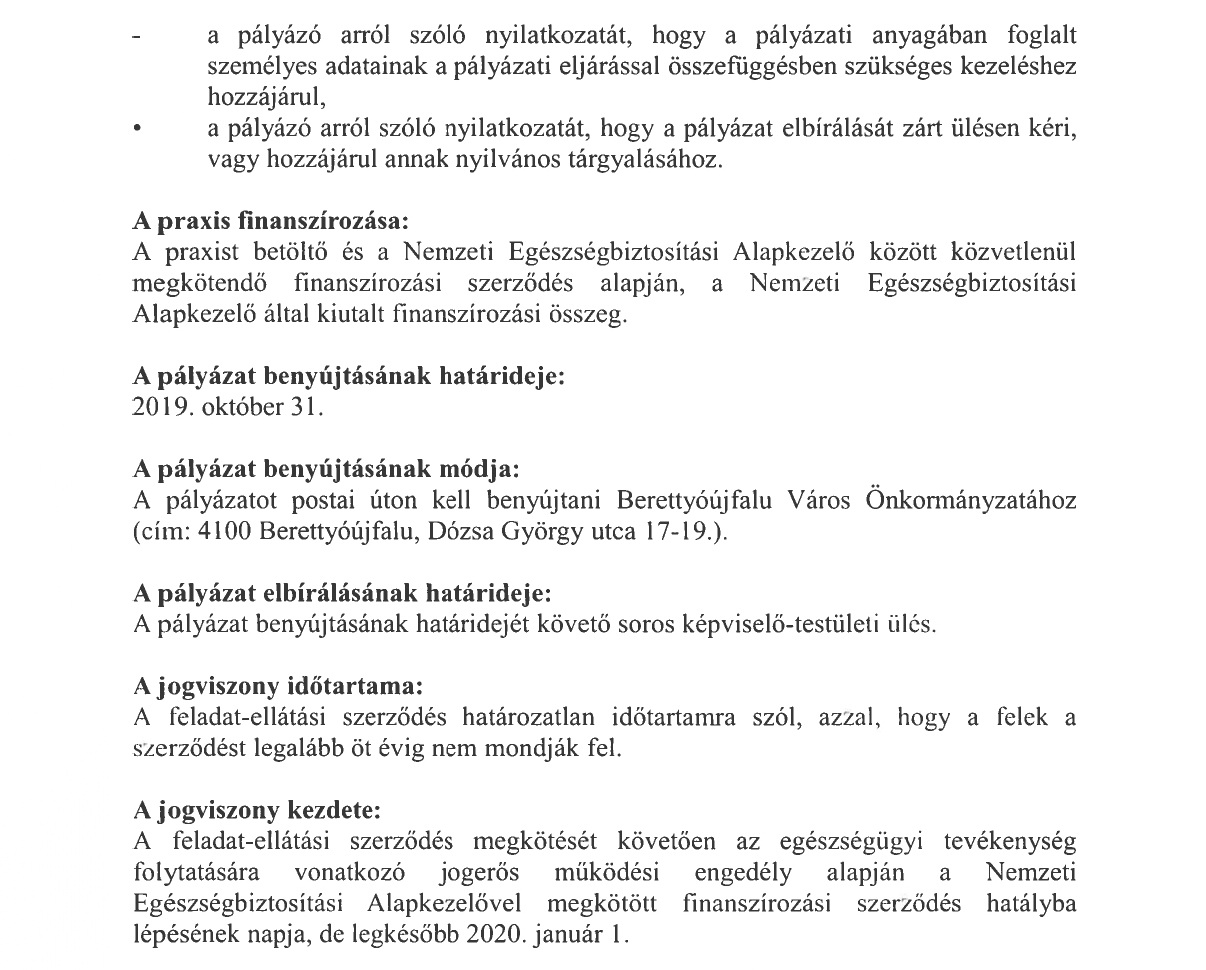 Pályázati kiírás házi gyermekorvosi praxis betöltésére page 0002