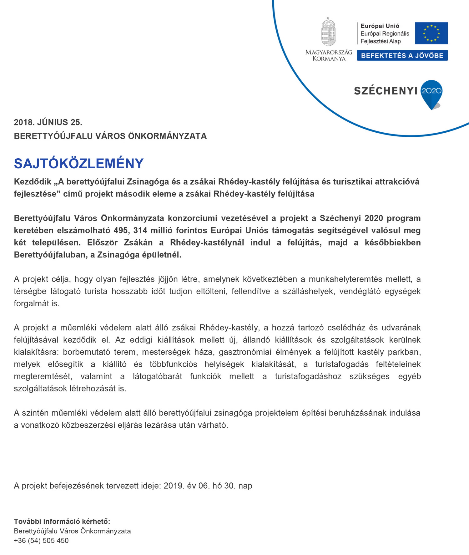 Sajtóközlemény a projekt indításáról