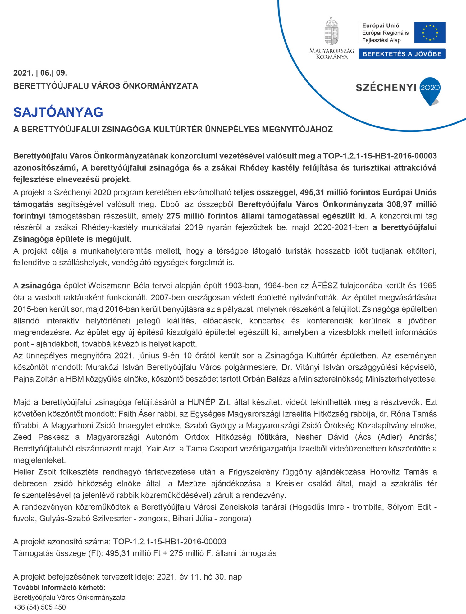 Sajtóanyag Zsinagóga megnyitó