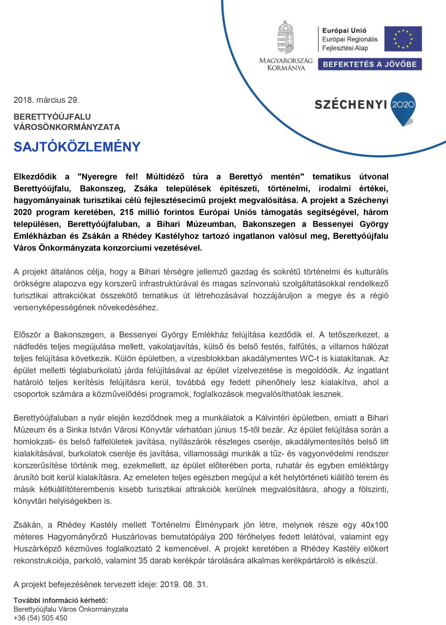 Sajtóközlemény a projekt indításáról Nyeregre fel! 1