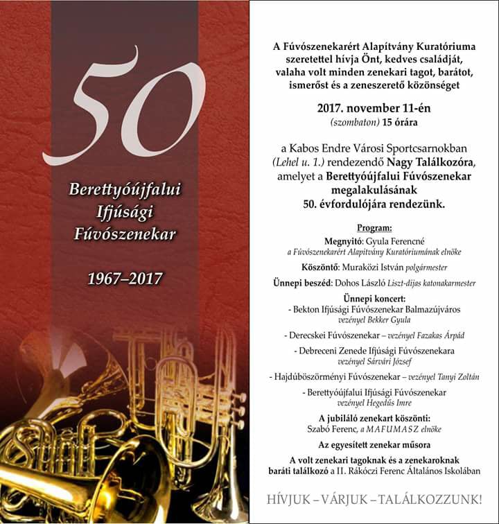 nagy találkozó a berettyóújfalui ifjúsági fúvószenekar megalakulásának 50. évfordulója alkalmából  november 11
