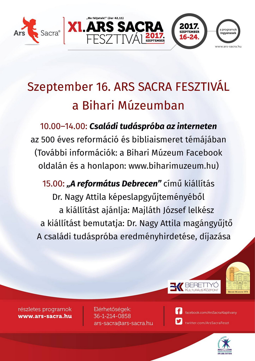 Ars Sacra Fesztivál a Bihari Múzeumban szept 16