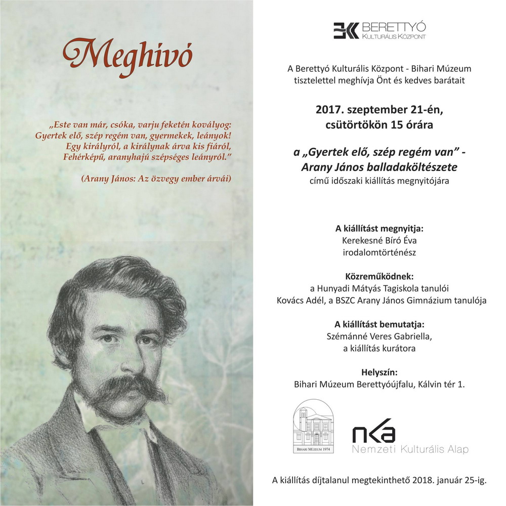 Időszaki kiállítás Arany János születésének 200. évfordulója alkalmából szept 21   2