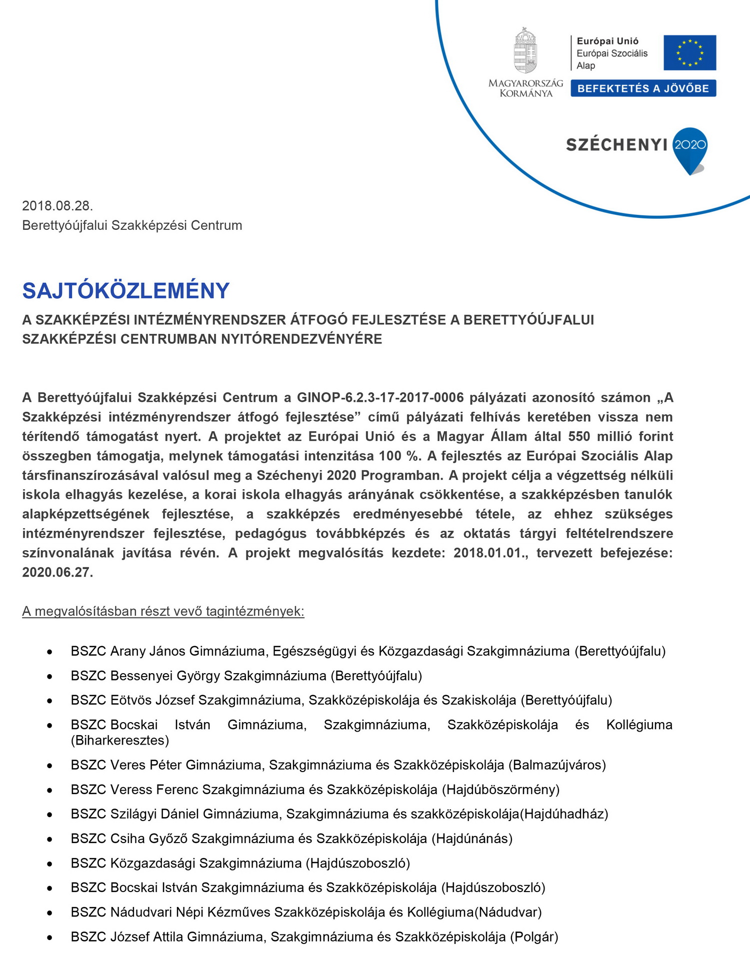 BSZC sajtóközlemény nyitókonferenciára 1